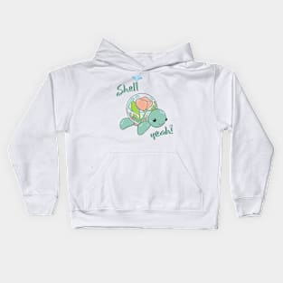 Shell yeah pun funny cartoon turtle design Kids Hoodie